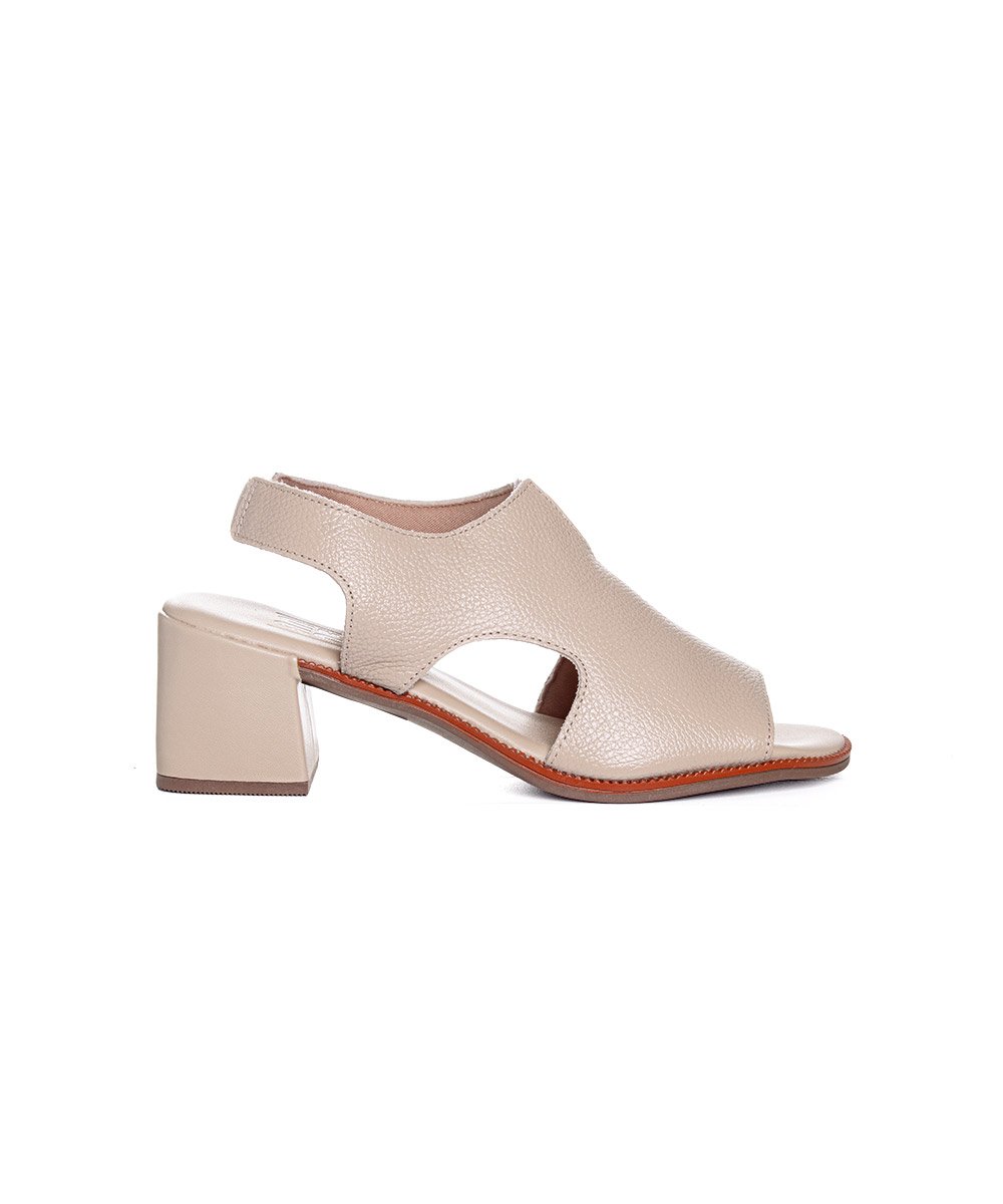 Sandália Anne Moraes Salto Bloco Couro Bege Bege 2