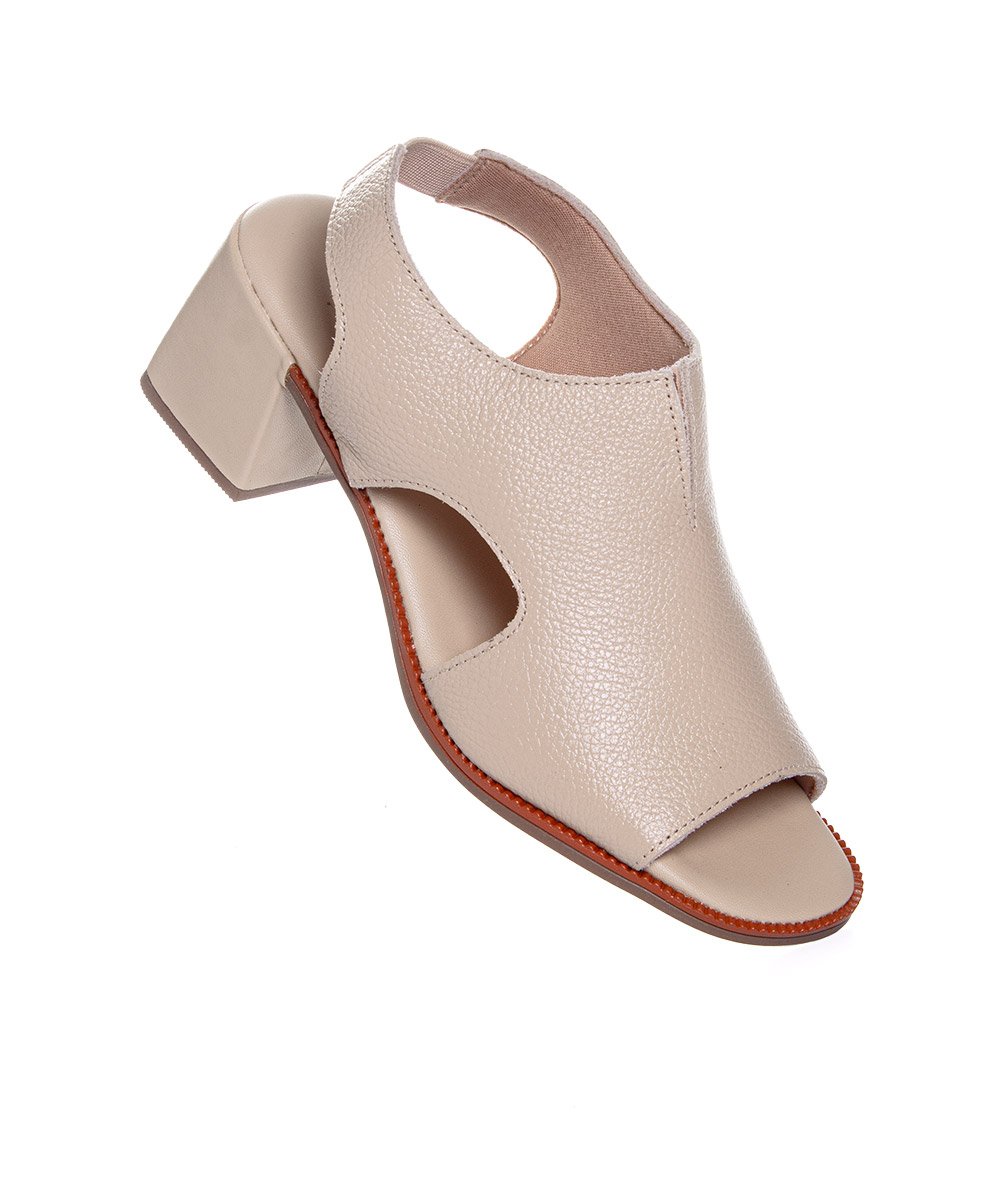Sandália Anne Moraes Salto Bloco Couro Bege Bege 3
