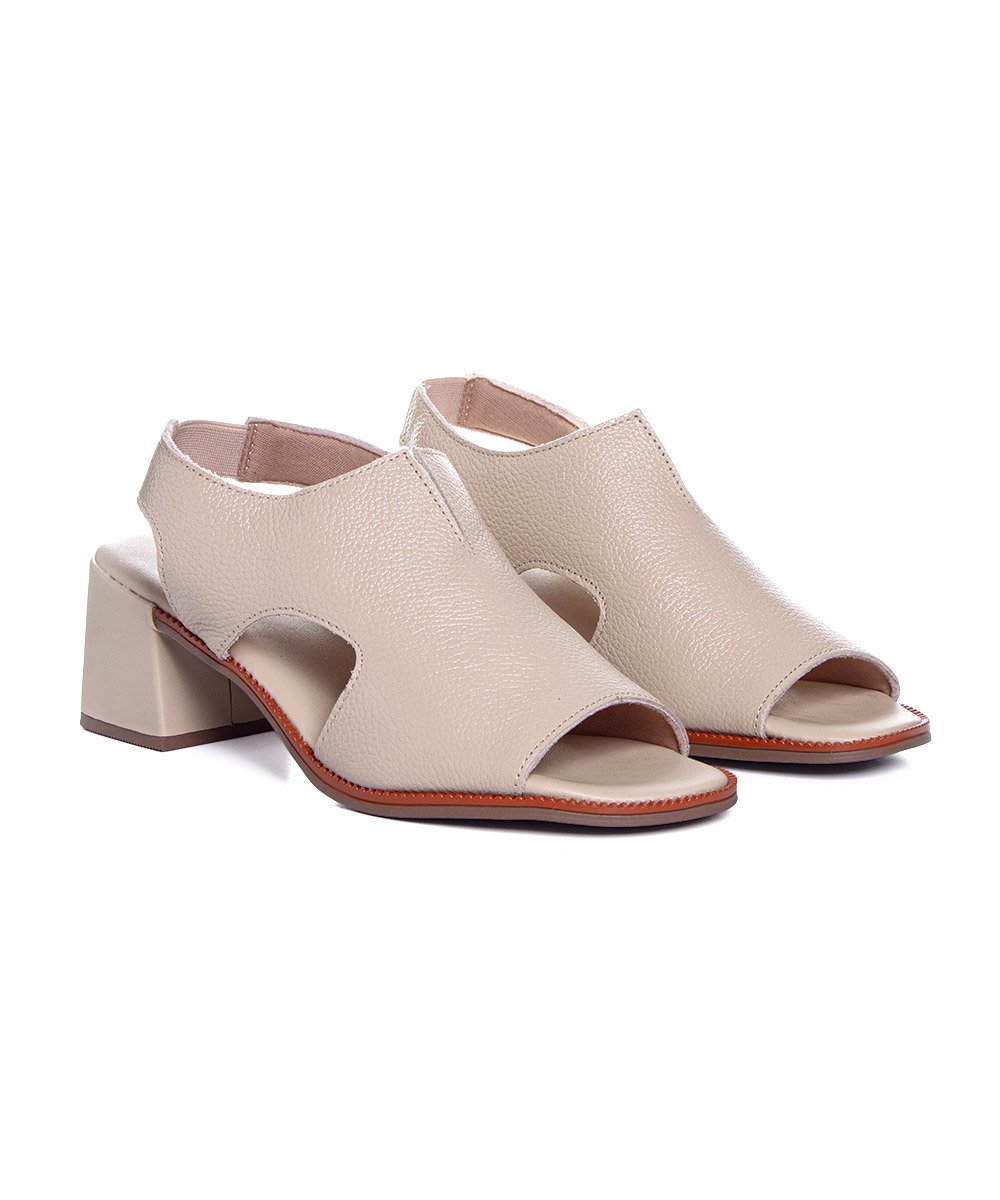Sandália Anne Moraes Salto Bloco Couro Bege Bege 4