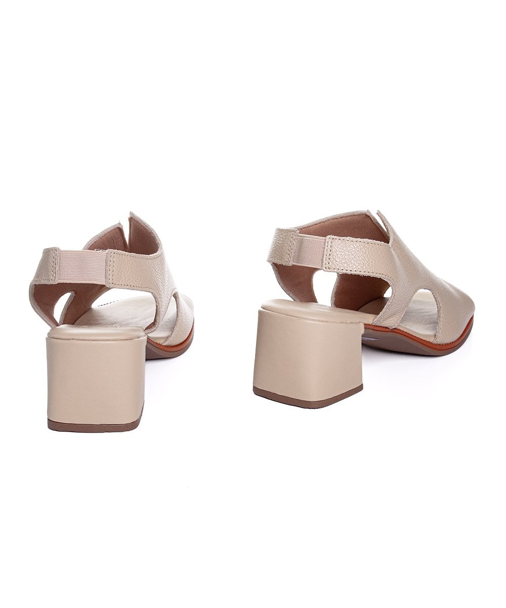 Sandália Anne Moraes Salto Bloco Couro Bege Bege 10