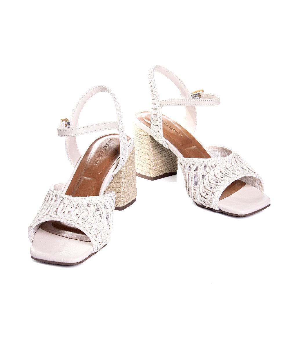 Sandália Loucos E Santos Tramada Salto Bloco Off White Branco 2