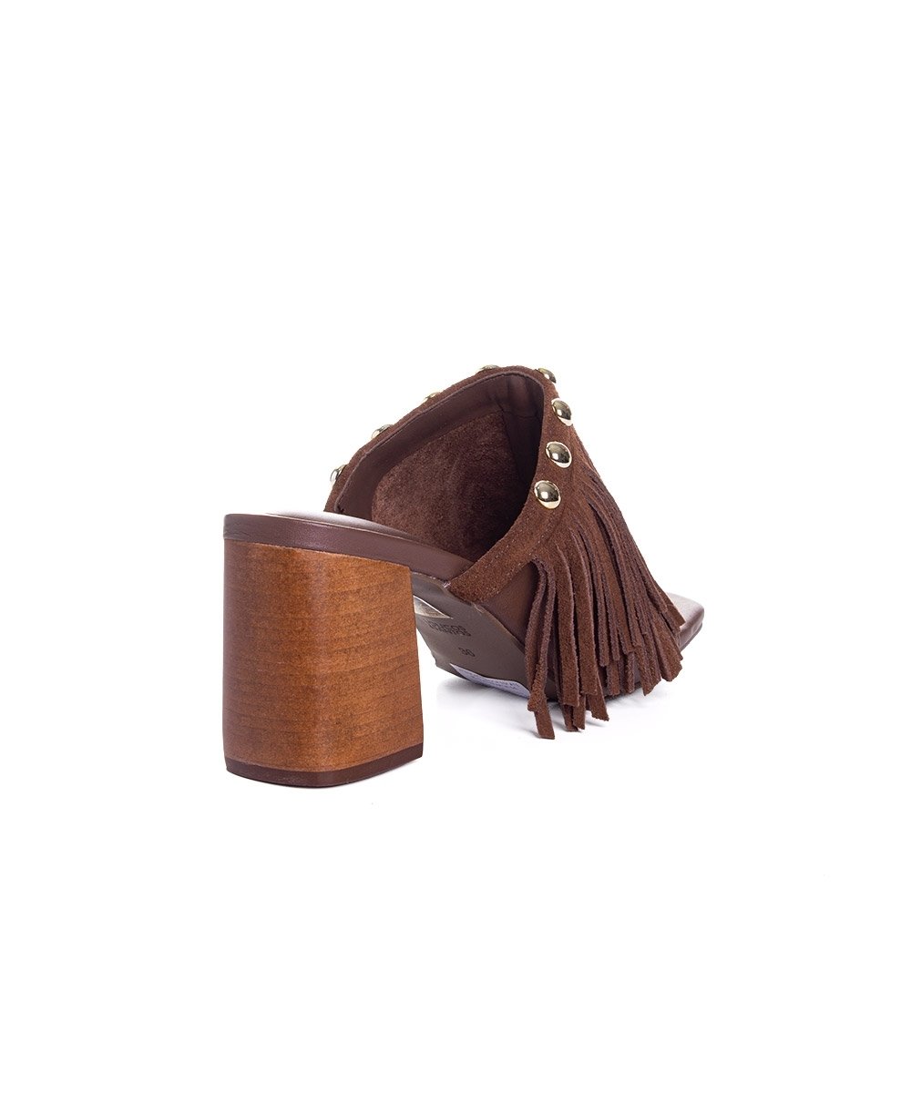 Tamanco Loucos E Santos Tiras Franja Couro Cacau Marrom 4