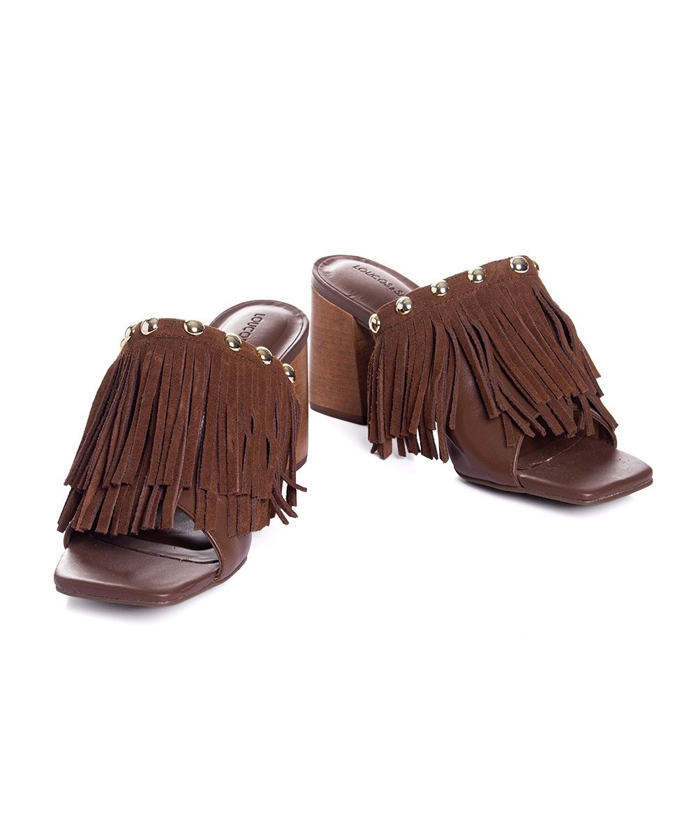 Tamanco Loucos E Santos Tiras Franja Couro Cacau Marrom 5