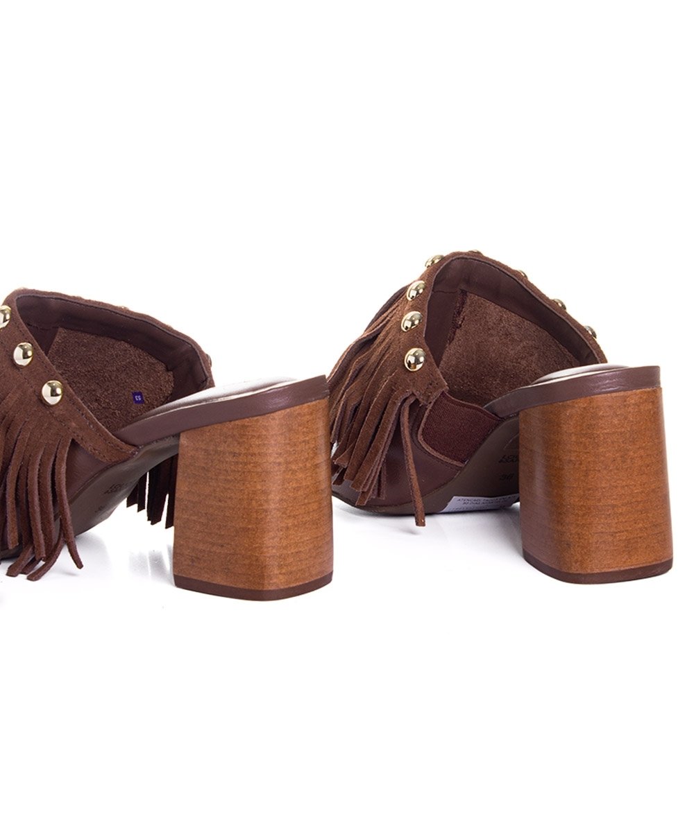 Tamanco Loucos E Santos Tiras Franja Couro Cacau Marrom 6