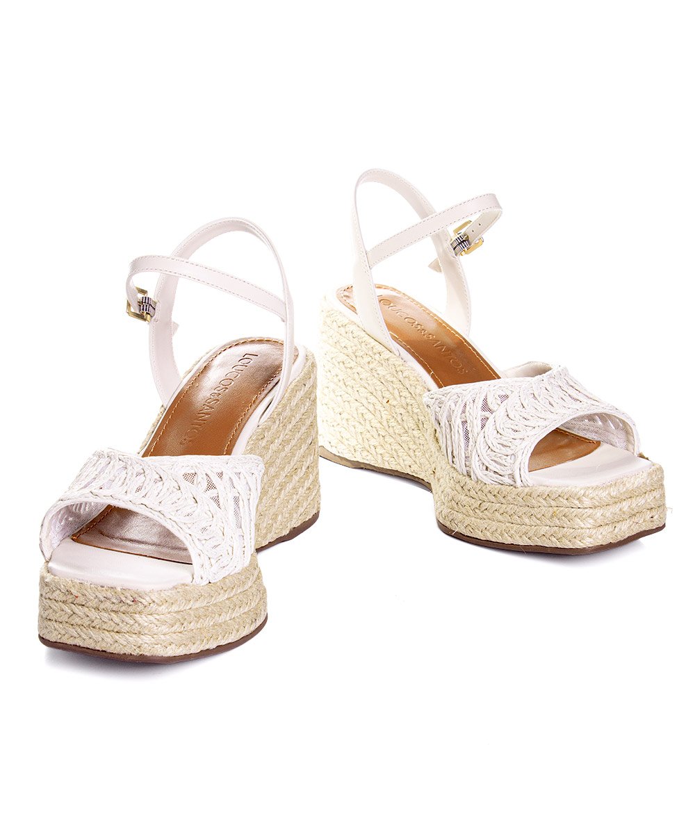 Sandália Anabela Loucos E Santos Salto Alto Off White Branco 7