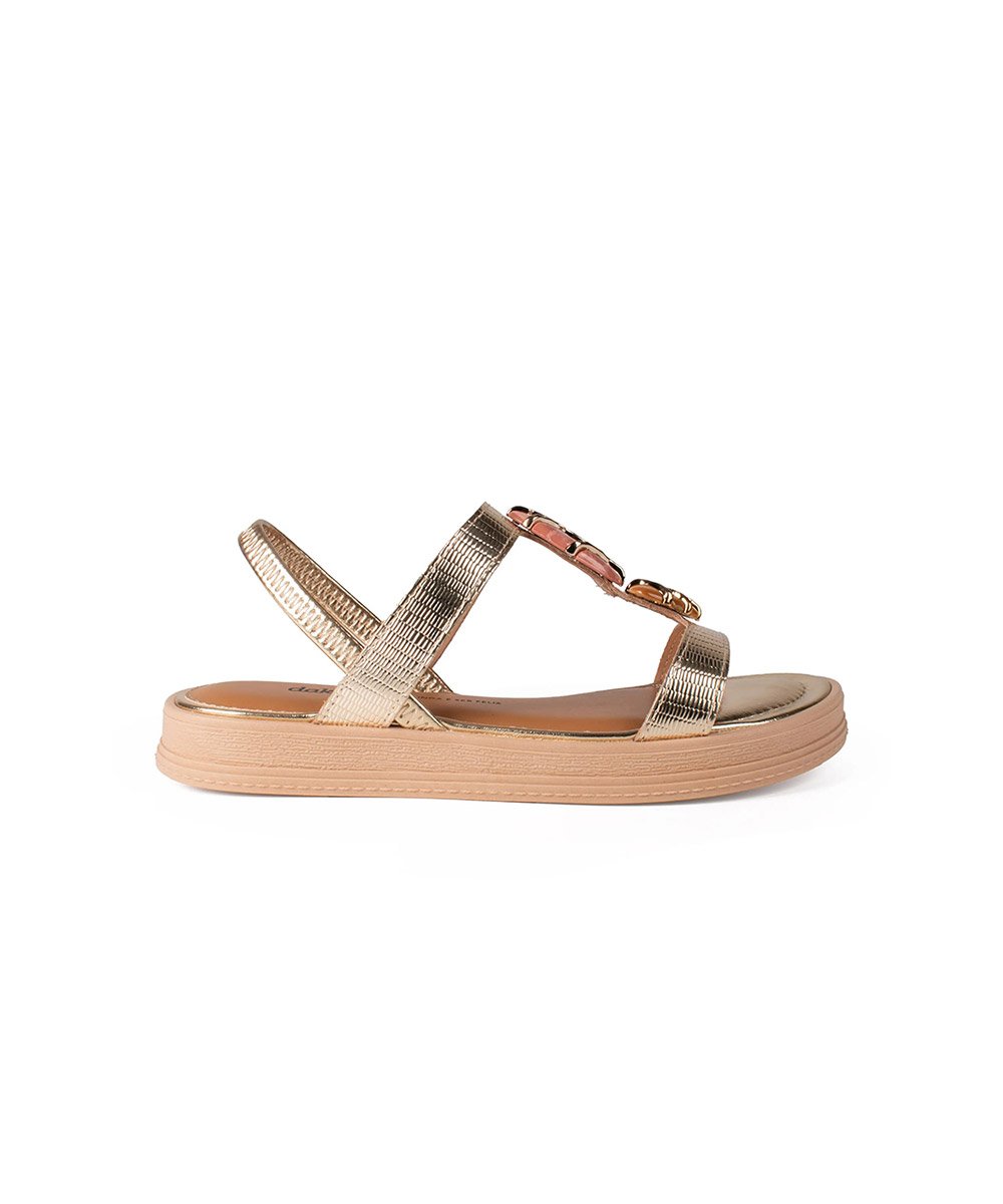 Sandália Flatform Dakota Pedrarias Champanhe Dourado 2
