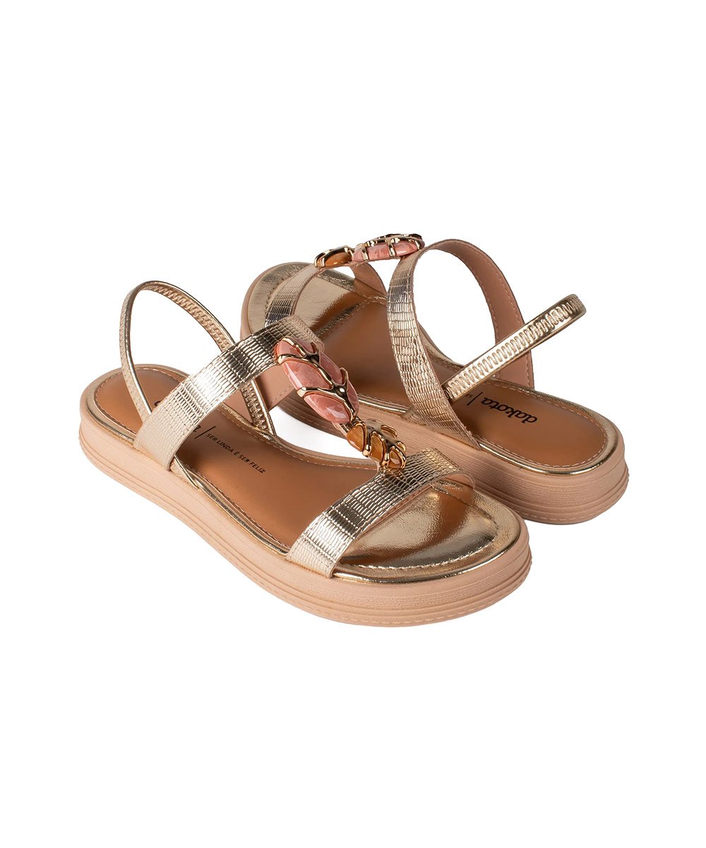 Sandália Flatform Dakota Pedrarias Champanhe Dourado 7