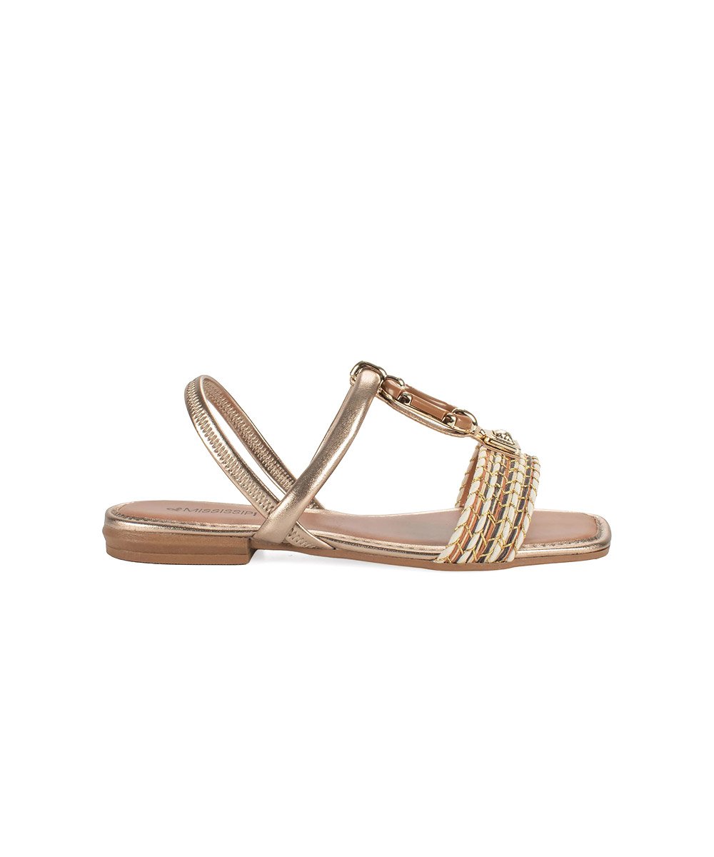 Sandália Mississipi Rasteira Metalizada Caramelo