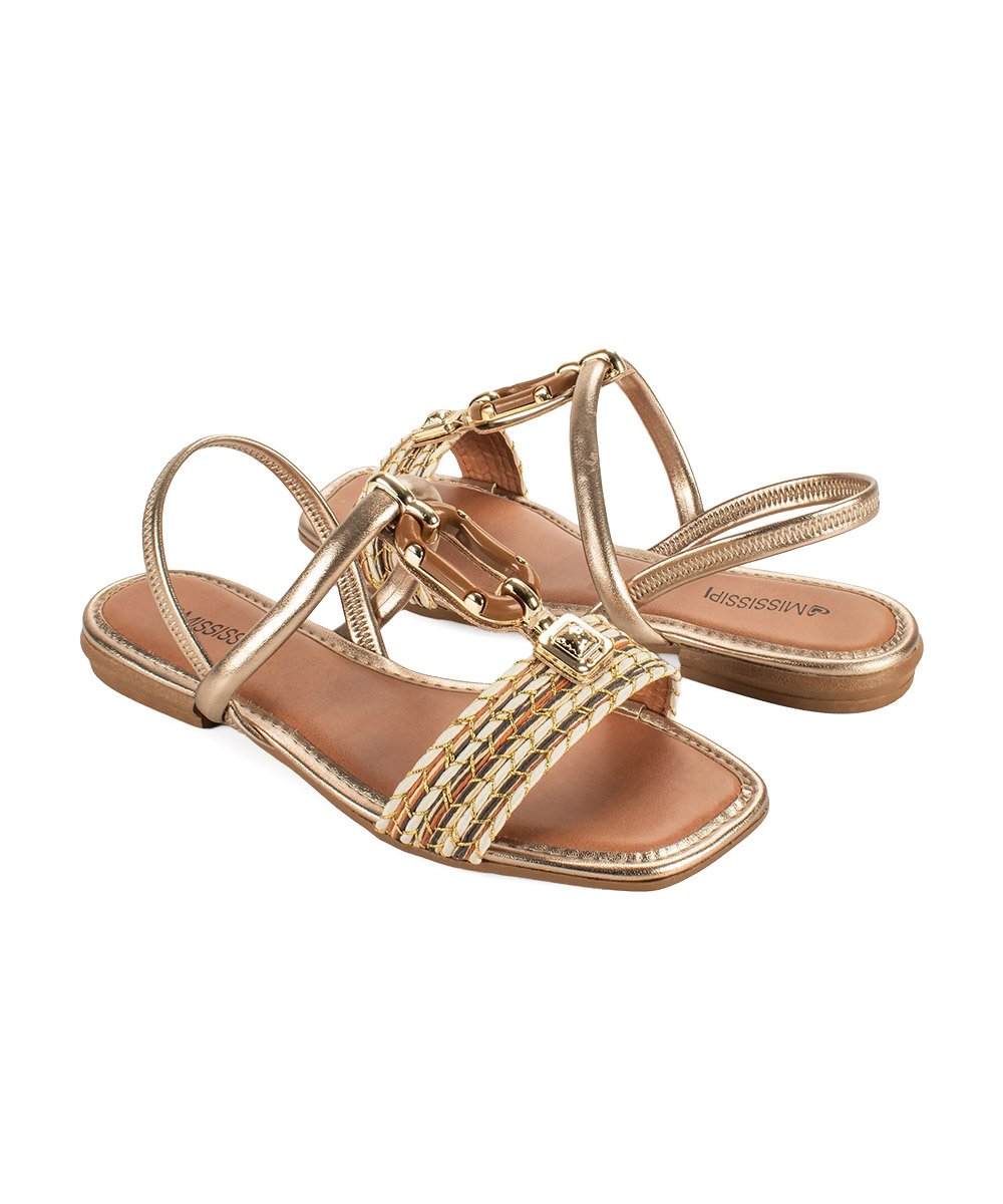 Sandália Mississipi Rasteira Metalizada Caramelo Dourado 6