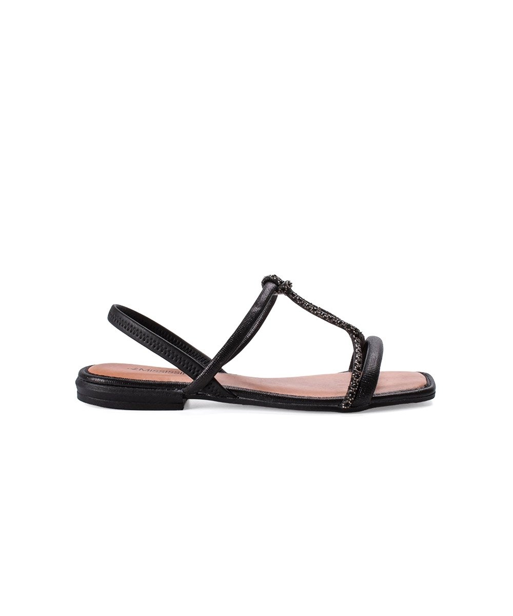 Sandália Rasteira Mississipi Strass Preto