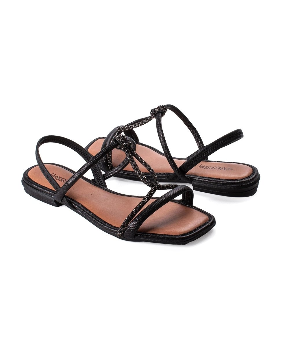 Sandália Rasteira Mississipi Strass Preto Preto 5
