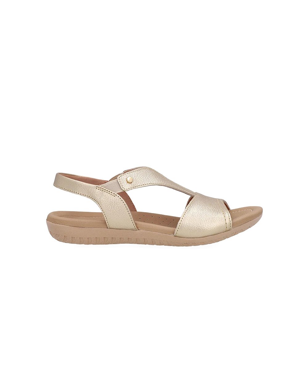 Sandália Rasteira Usaflex Tira Elástica Couro Ouro