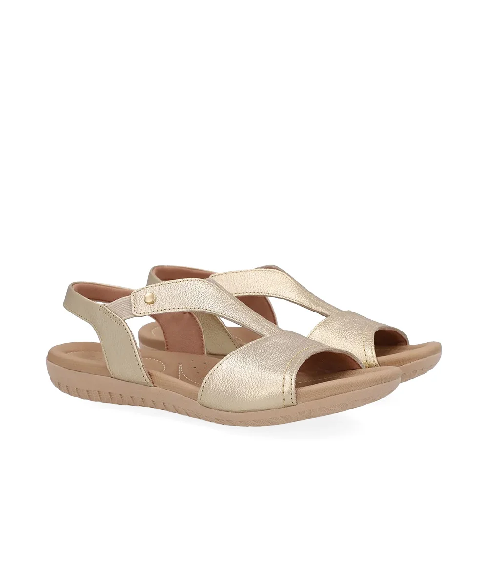 Sandália Rasteira Usaflex Tira Elástica Couro Ouro Dourado 2