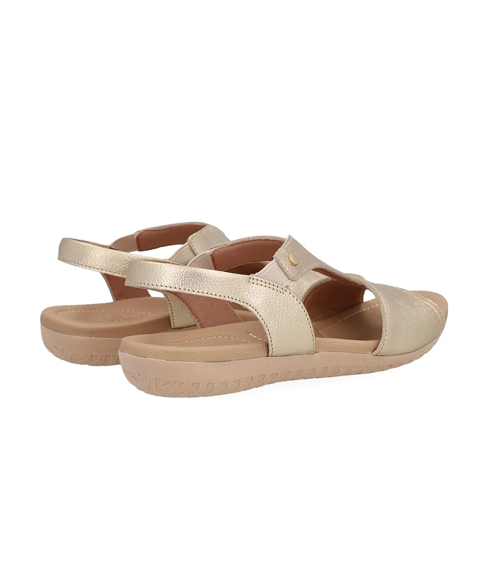 Sandália Rasteira Usaflex Tira Elástica Couro Ouro Dourado 3