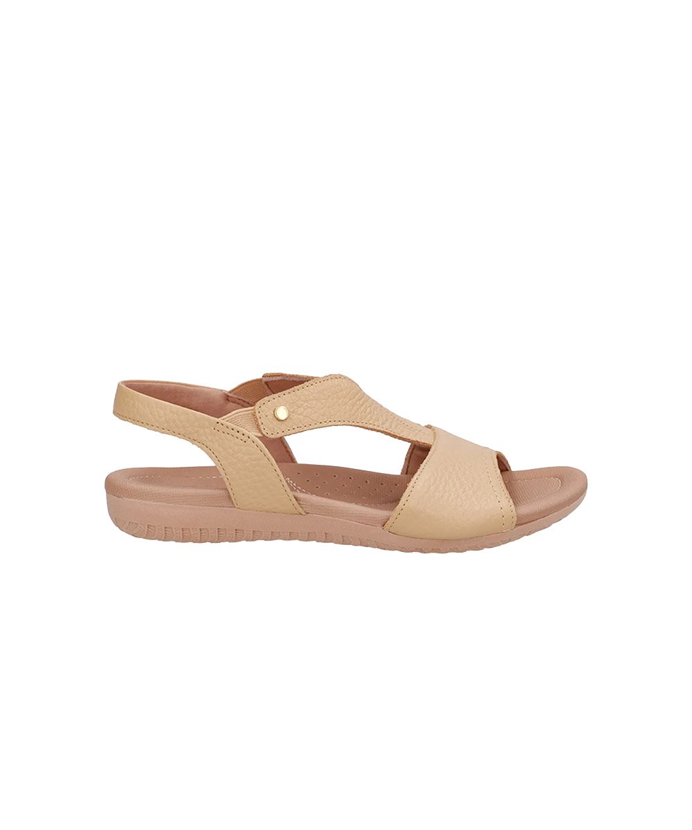 Sandália Rasteira Usaflex Tira Elástica Couro Creme