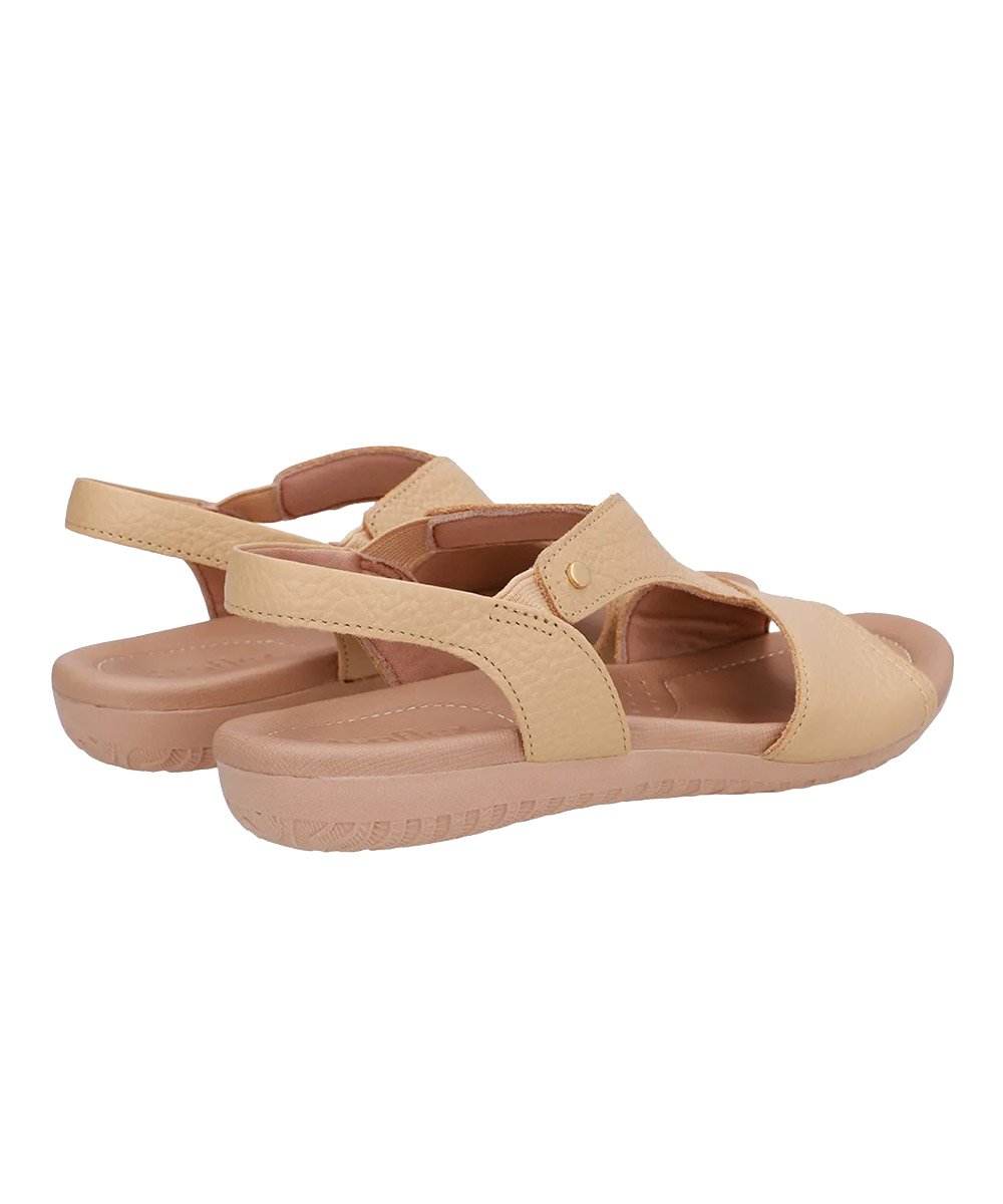 Sandália Rasteira Usaflex Tira Elástica Couro Creme Bege 3