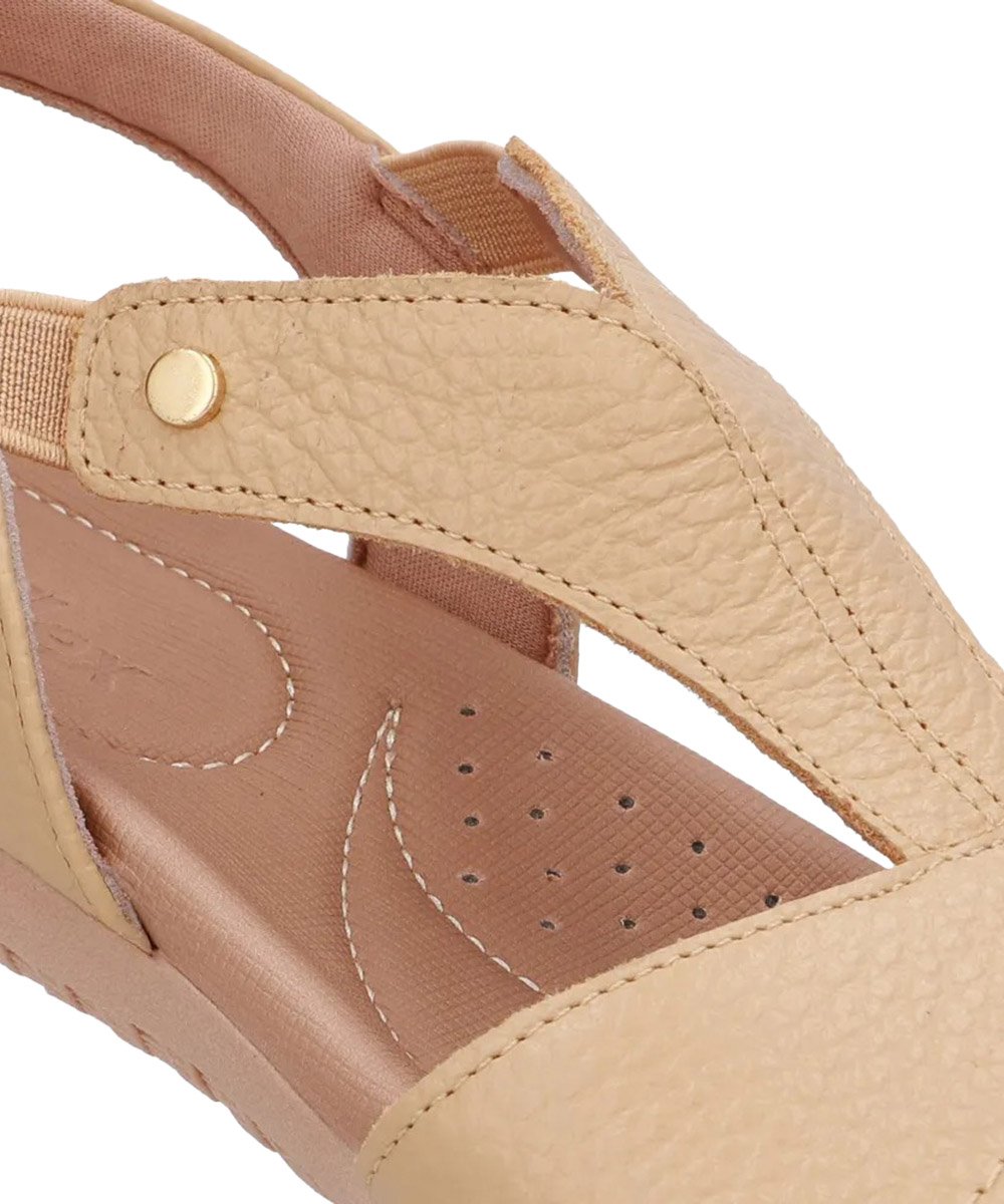 Sandália Rasteira Usaflex Tira Elástica Couro Creme Bege 4