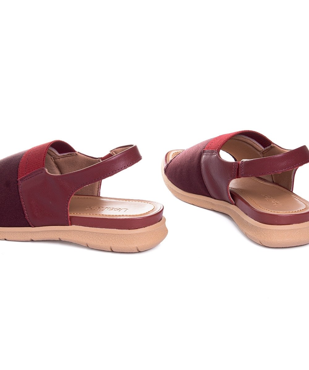 Sandália Usaflex Low Impact Elastano Couro Vermelho Vermelho 5