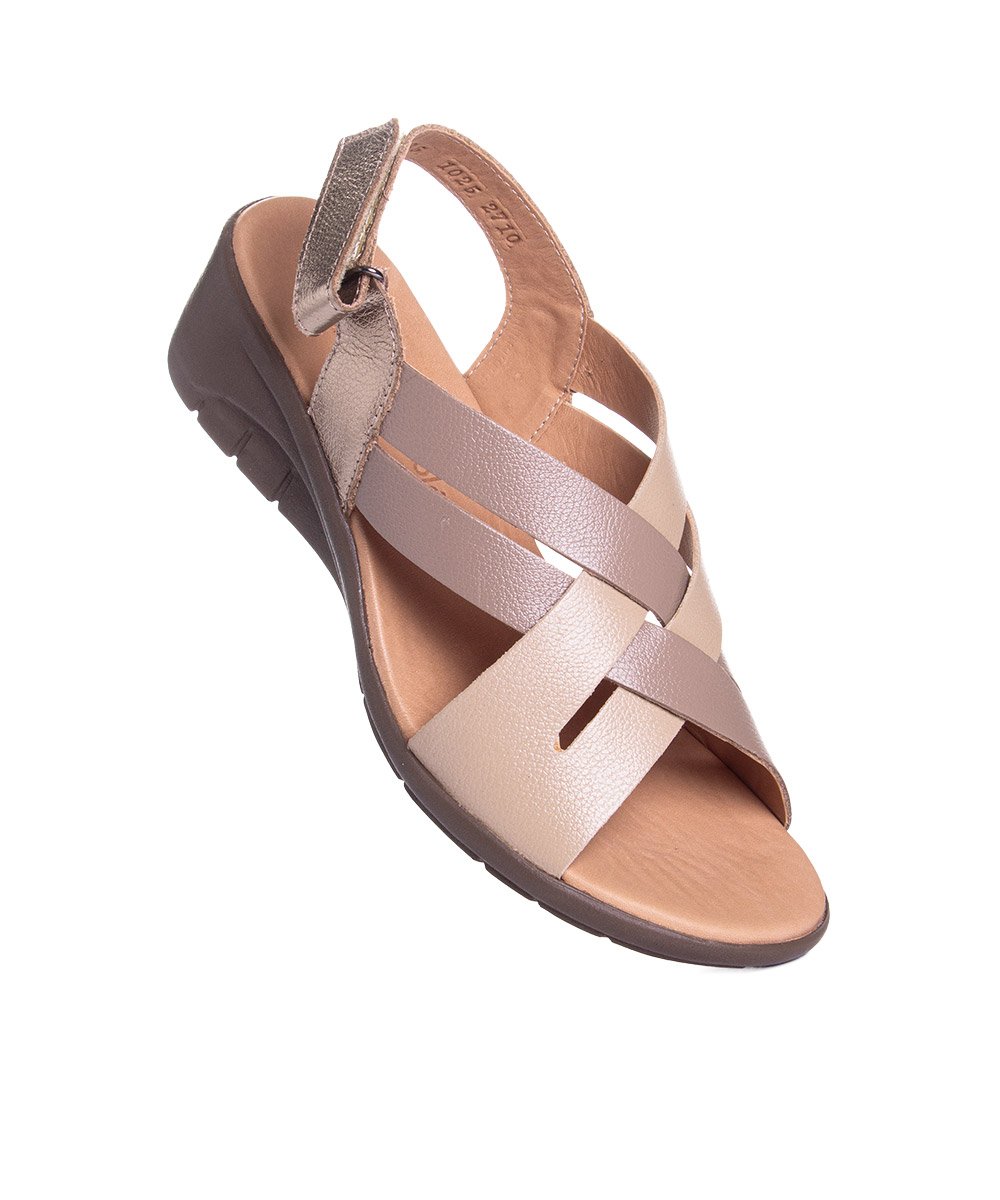 Sandália Feminina Opananken Edda Antistress Couro Multicolor Bege 2