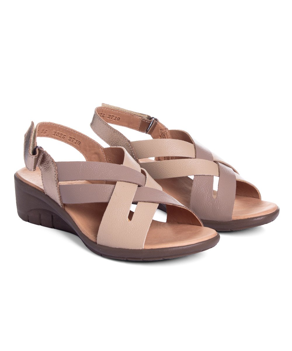 Sandália Feminina Opananken Edda Antistress Couro Multicolor Bege 3