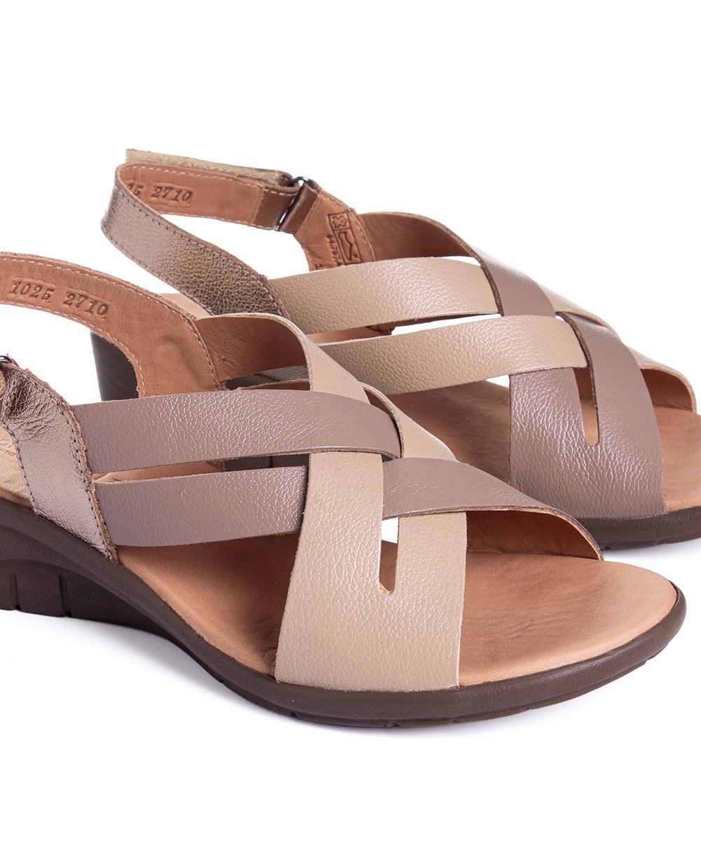 Sandália Feminina Opananken Edda Antistress Couro Multicolor Bege 4