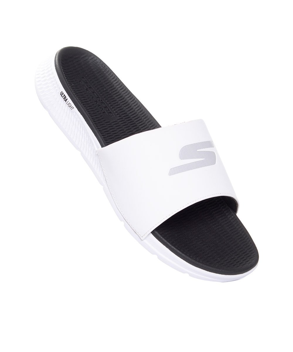 Chinelo Slide Skechers Goga Mat 229030 Branco/Preto Branco 2