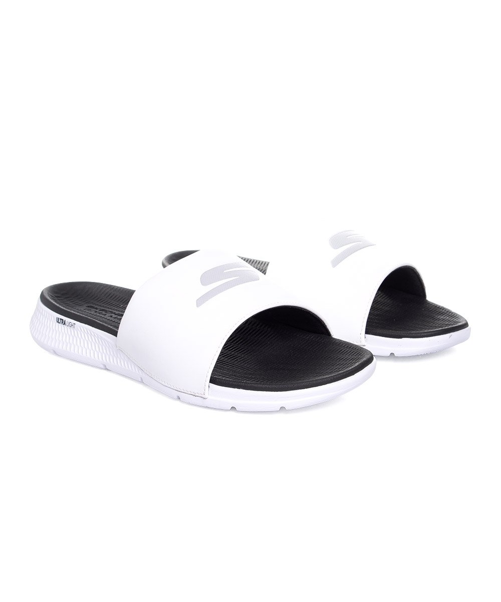 Chinelo Slide Skechers Goga Mat 229030 Branco/Preto Branco 3