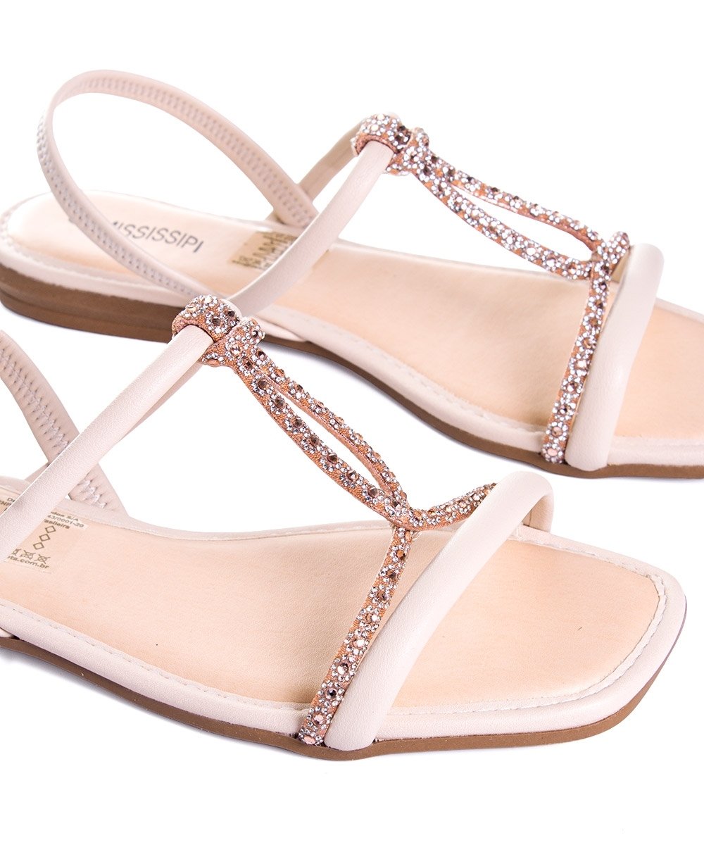 Sandália Rasteira Mississipi Strass Bege Bege 4