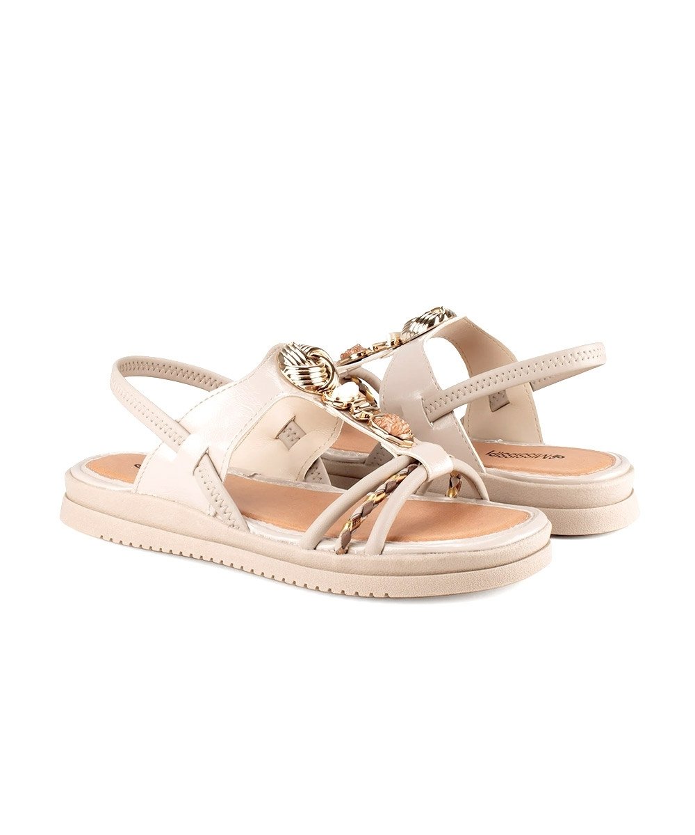 Sandália Feminina Mississipi Pedrarias Marfim Bege 5