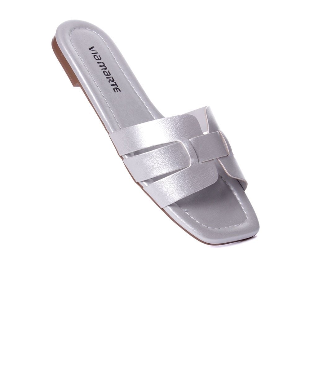 Tamanco Rasteiro Via Marte Metalizada Prata Prata 2