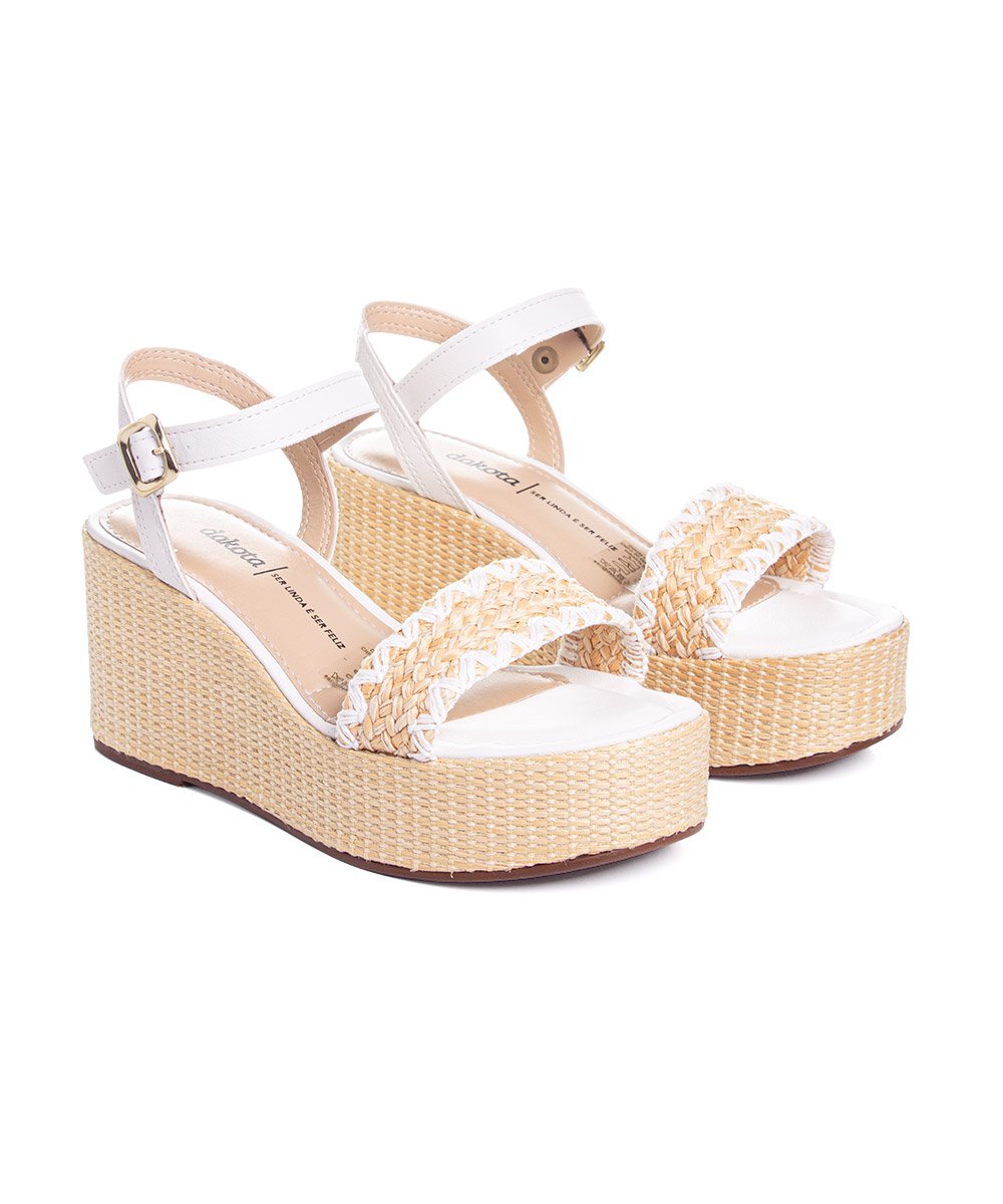 Sandália Dakota Anabela Salto Alto Palha Branco/Bege 3