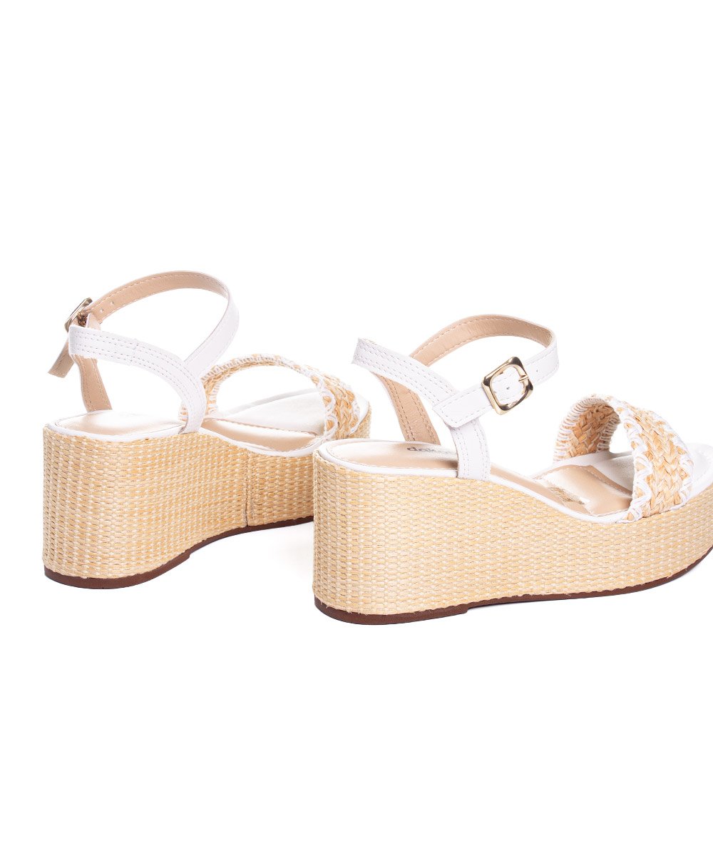 Sandália Dakota Anabela Salto Alto Palha Branco/Bege 5