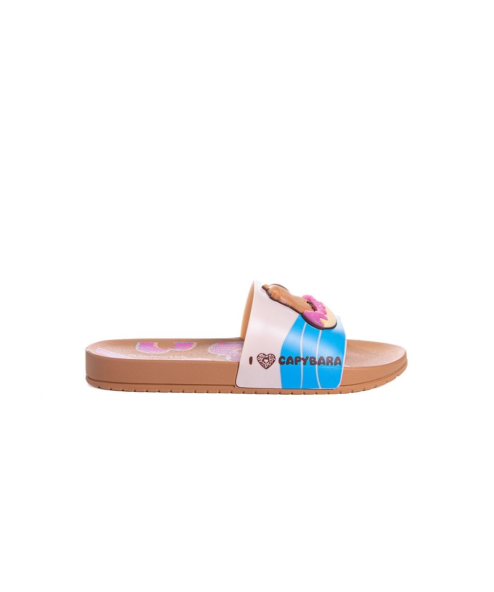 Chinelo Slide Infantil Grendene Capivara Capi Marrom