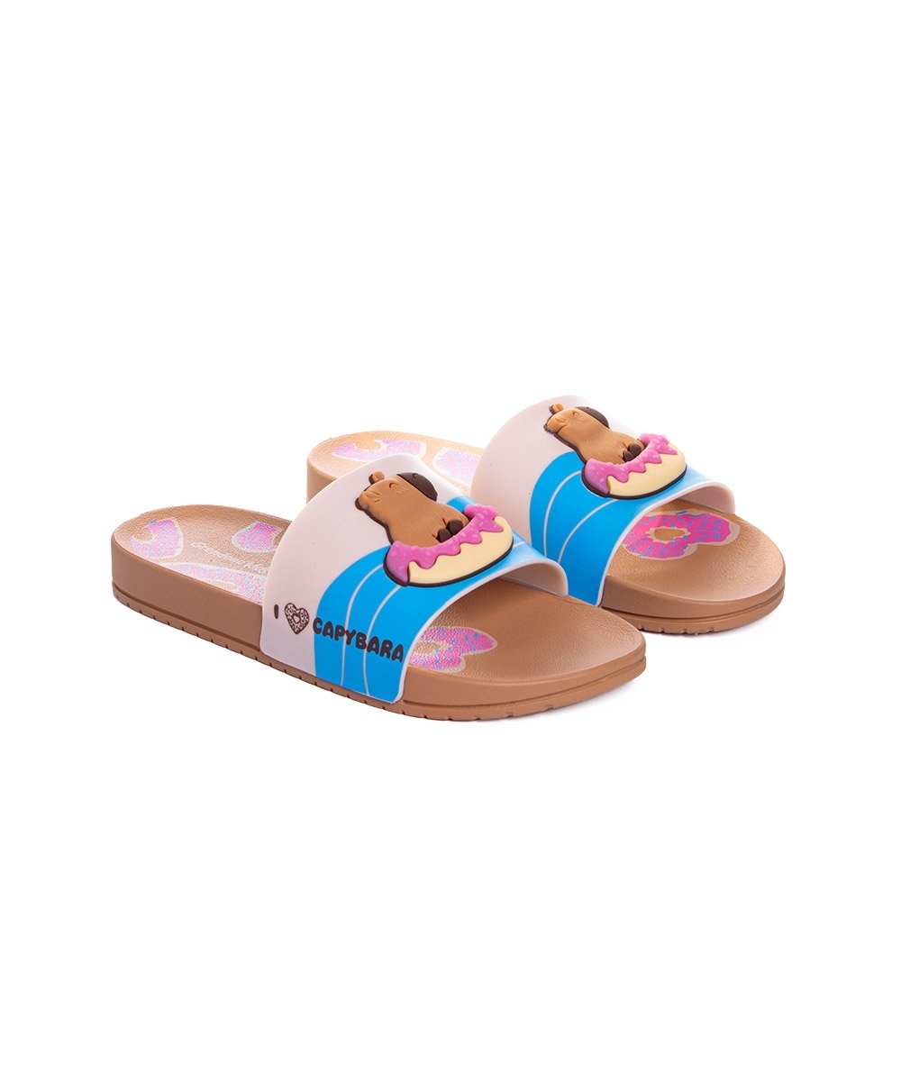 Chinelo Slide Infantil Grendene Capivara Capi Marrom Marrom 3