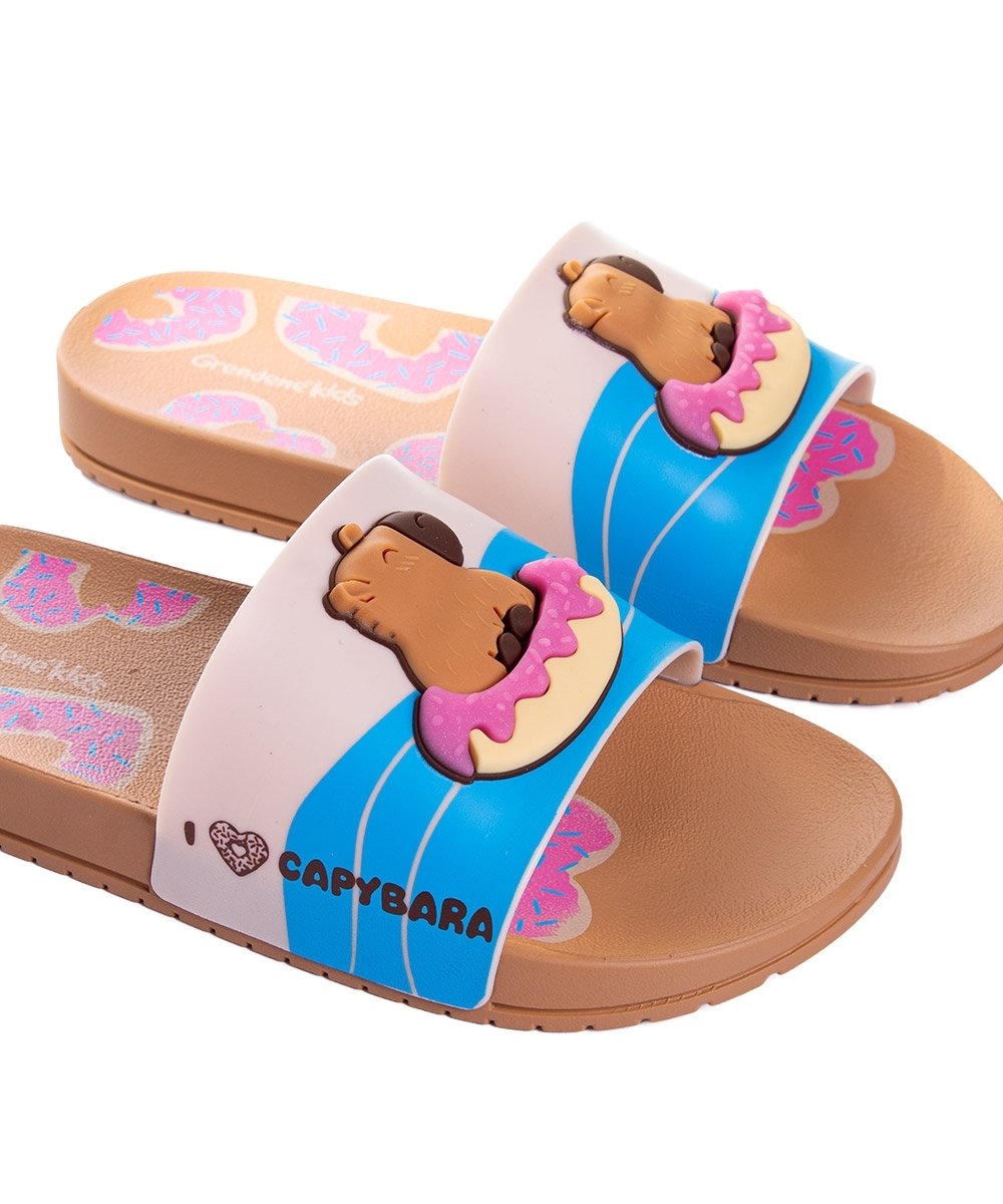 Chinelo Slide Infantil Grendene Capivara Capi Marrom Marrom 4