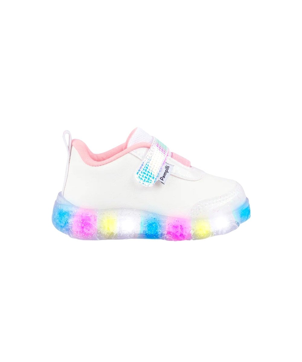 Tênis de Led Infantil Pampili Liz Luz Branco