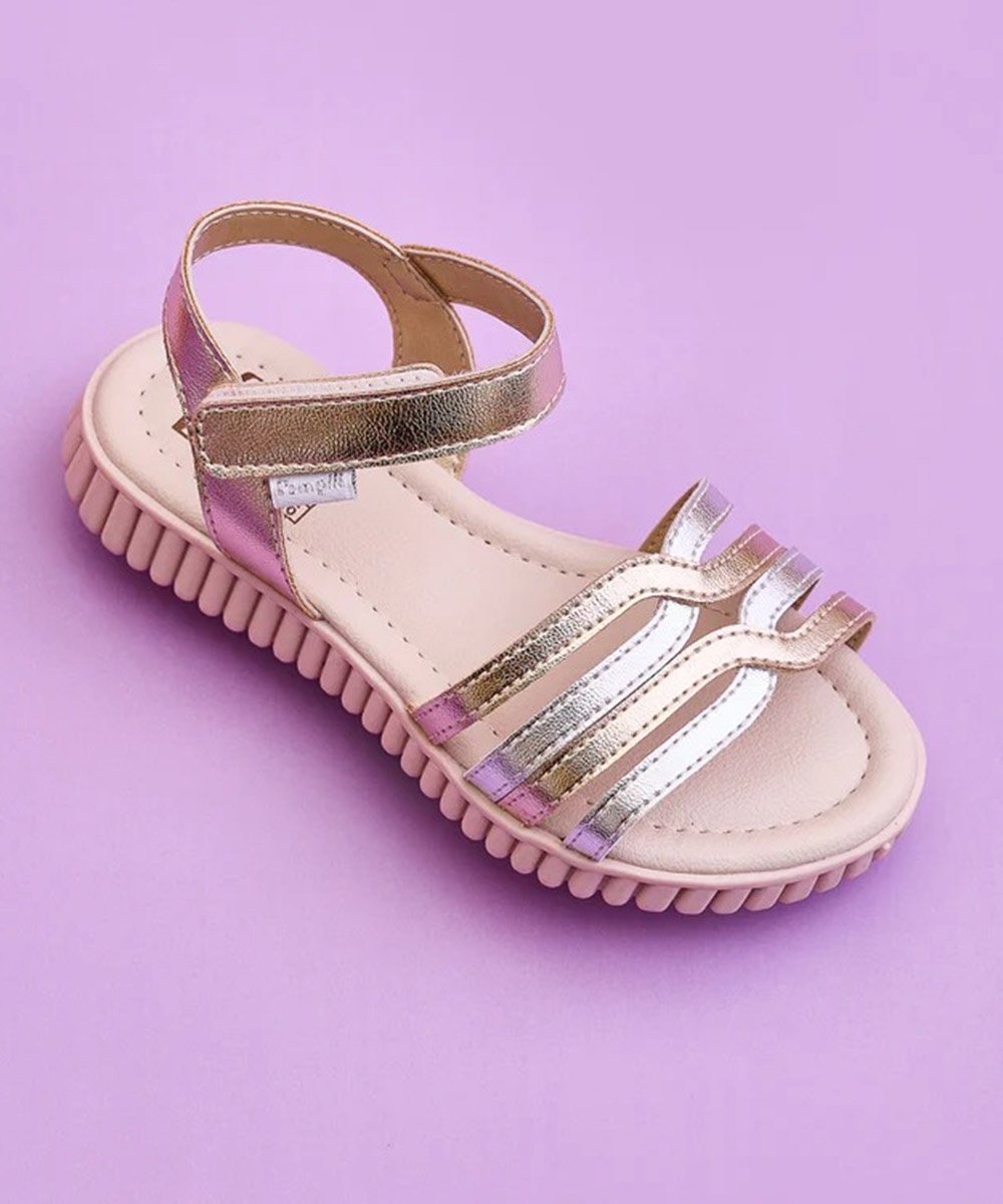 Sandália Papete Infantil Pampili Candy Dourado Prata 2