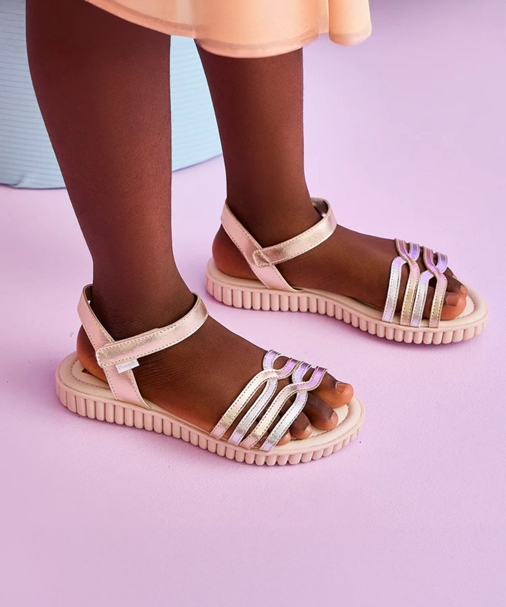 Sandália Papete Infantil Pampili Candy Dourado Prata 6