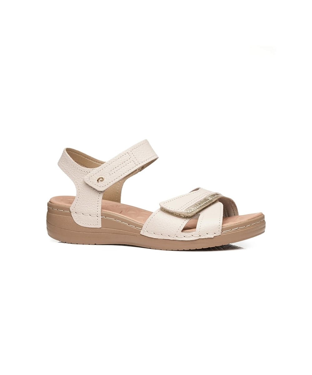 Sandália Feminina Pegada Anabela Couro Off White