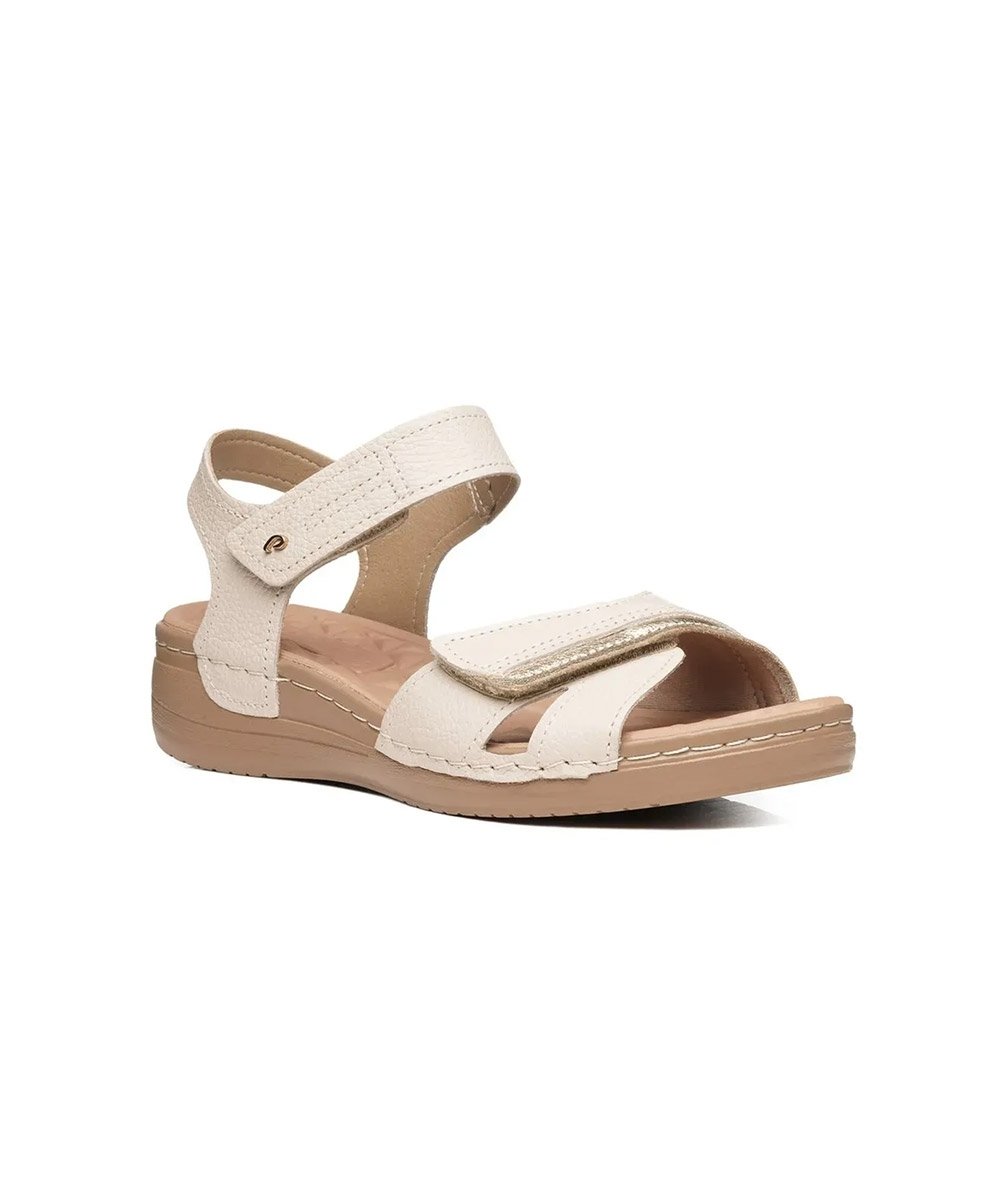 Sandália Feminina Pegada Anabela Couro Off White Bege 3