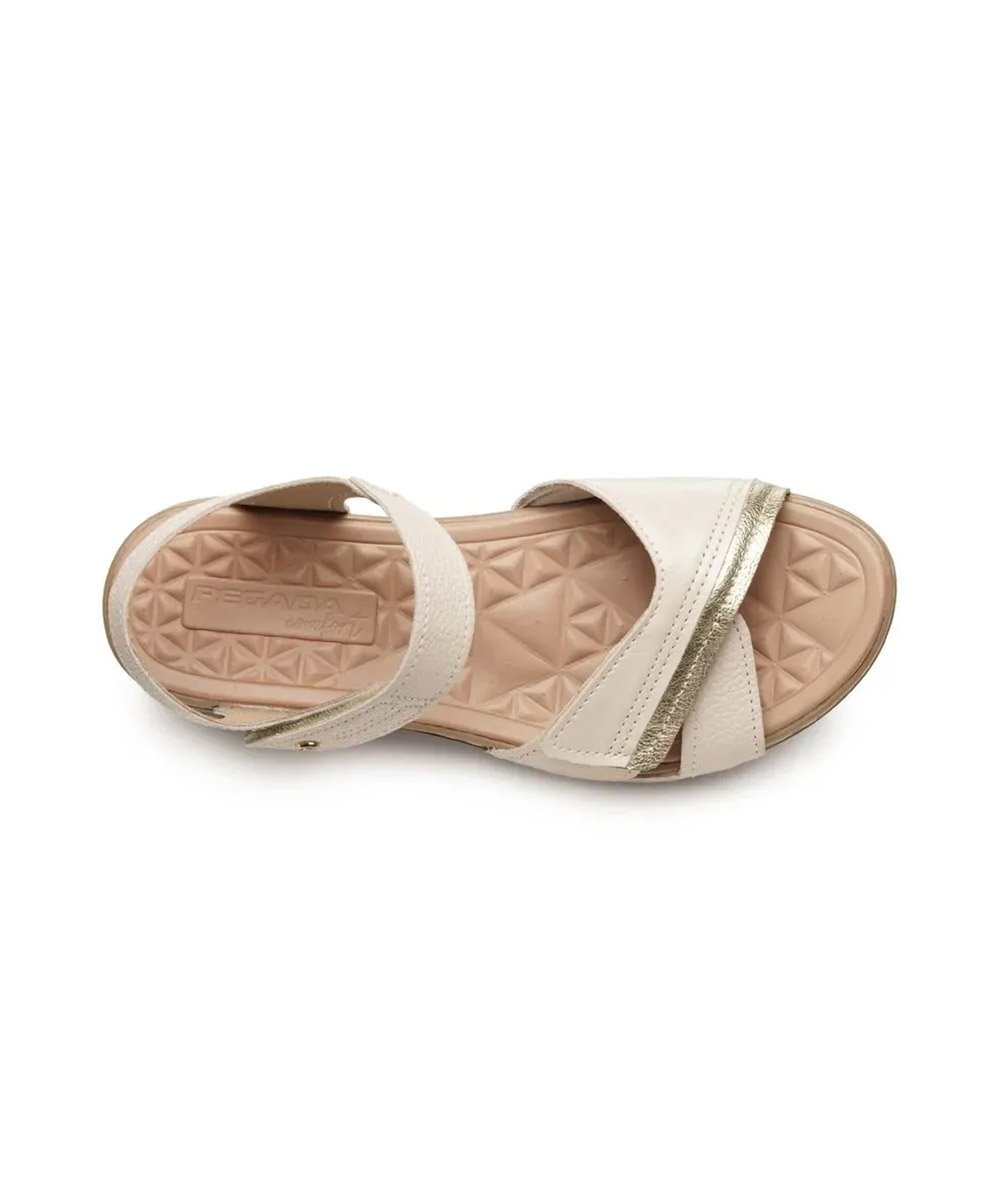 Sandália Feminina Pegada Anabela Couro Off White Bege 4