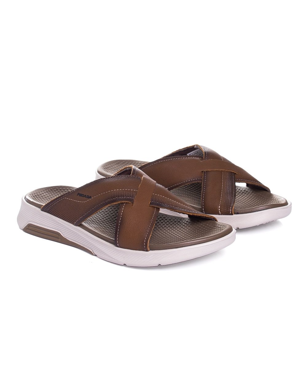 Chinelo Masculino Pegada Kai Levitech Couro Caqui Marrom 3