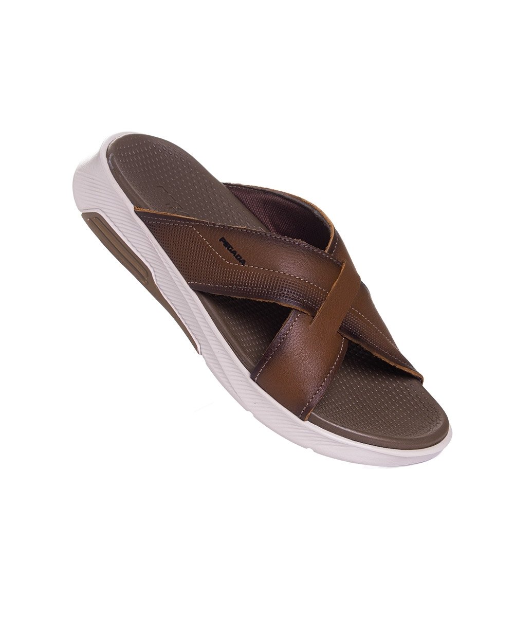 Chinelo Masculino Pegada Kai Levitech Couro Caqui Marrom 2