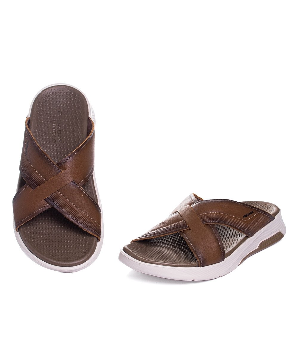 Chinelo Masculino Pegada Kai Levitech Couro Caqui Marrom 4