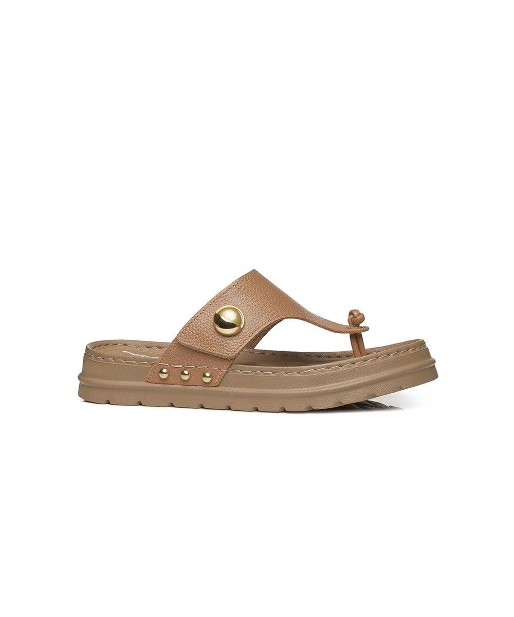 Chinelo Feminino Pegada Grace Couro. Caramelo