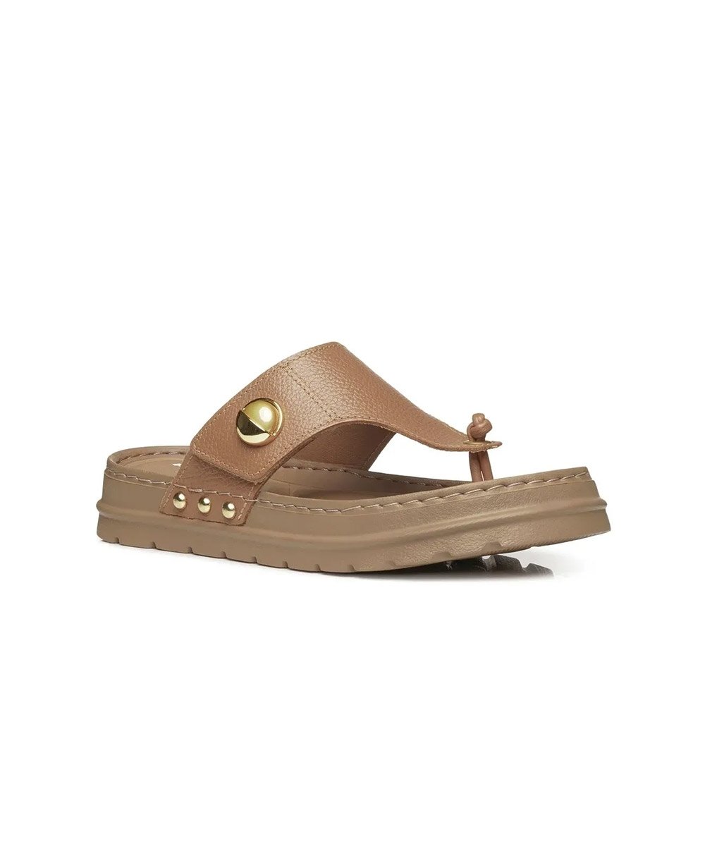 Chinelo Feminino Pegada Grace Couro. Caramelo Bege 3