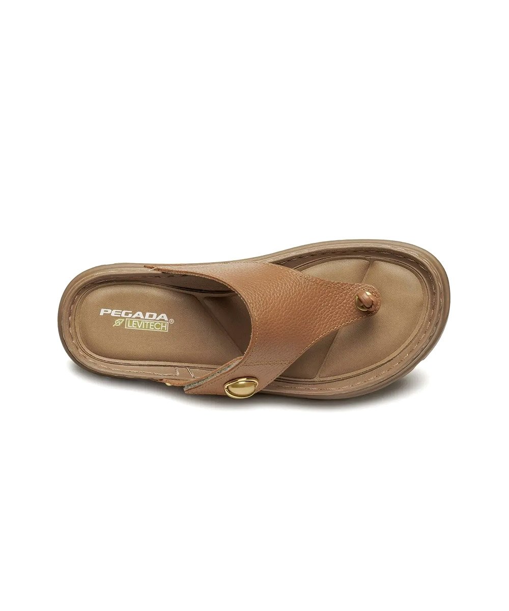 Chinelo Feminino Pegada Grace Couro. Caramelo Bege 5