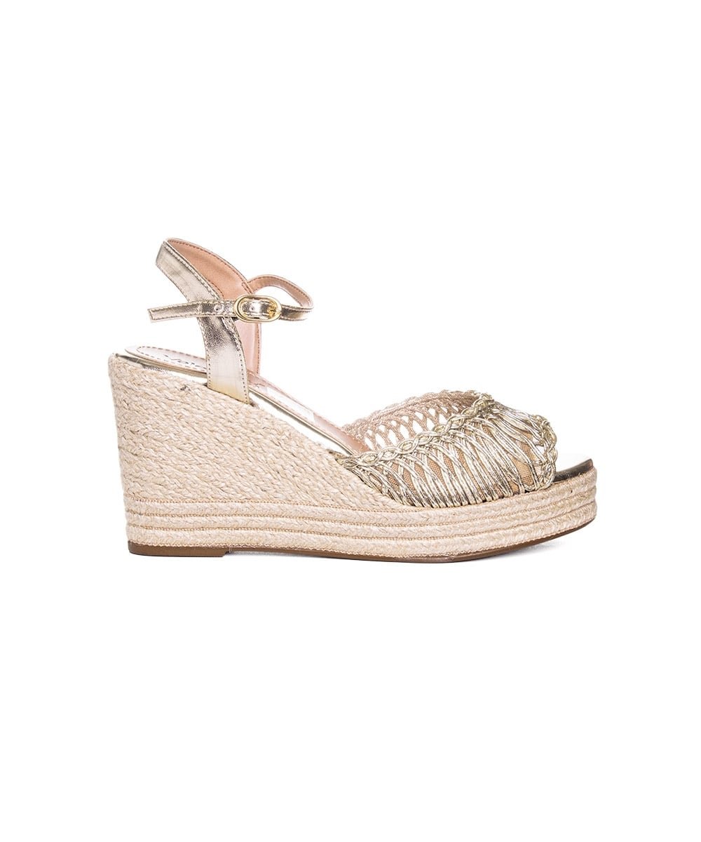 Sandália Anabela Valentina Tramada Ouro