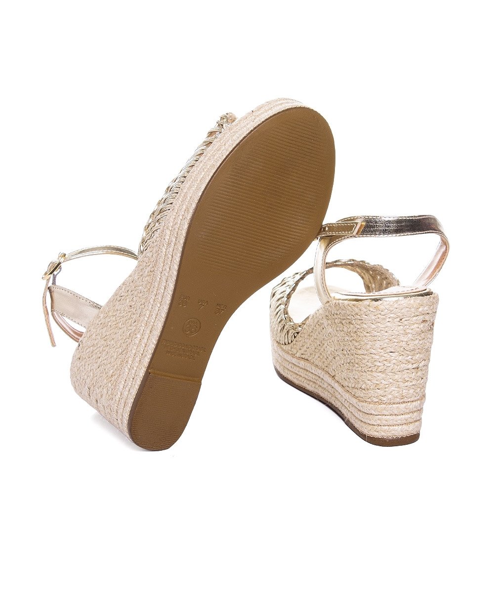 Sandália Anabela Valentina Tramada Ouro Dourado 5