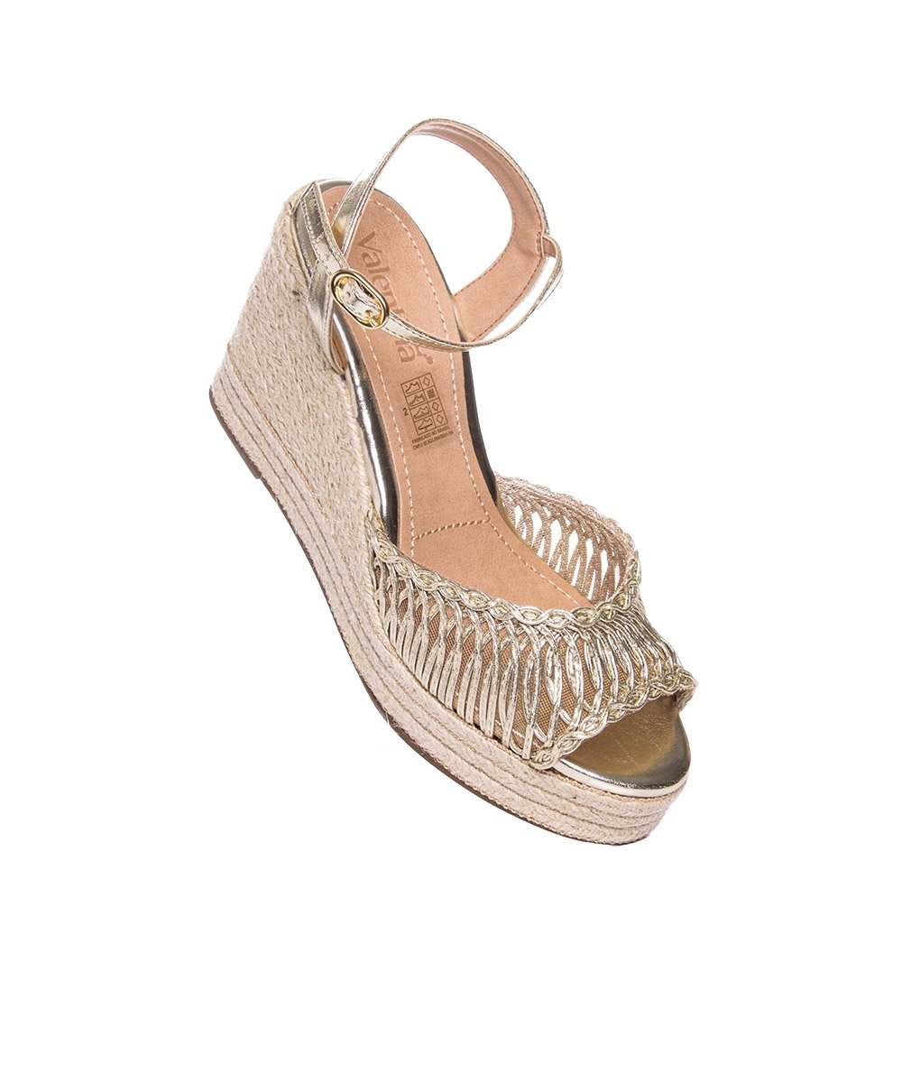 Sandália Anabela Valentina Tramada Ouro Dourado 2